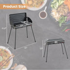HAPPYGRILL Portable Camping Stove, 2-Burner Propane Grill Cooker with Removable Leg Stand, Roast Grill, Dual Control Knobs, Wind Guards, Outdoor Gas Grill for Camping BBQ Picnic (Black)