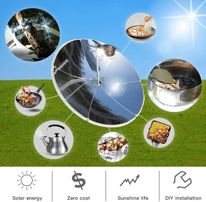 Concentrated Solar Cooker 1800W Portable Parabolic Solar Cooker Foldable Solar Grill Outdoor Stove for Outdoor Camping Cooking Grilling Barbecue, Diameter 59"
