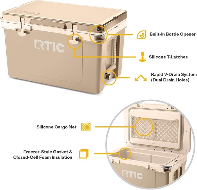 RTIC Ultra-Light 52 Quart Hard Cooler Insulated Portable Ice Chest Box for Beach, Drink, Beverage, Camping, Picnic, Fishing, Boat, Barbecue, 30% Lighter Than Rotomolded Coolers