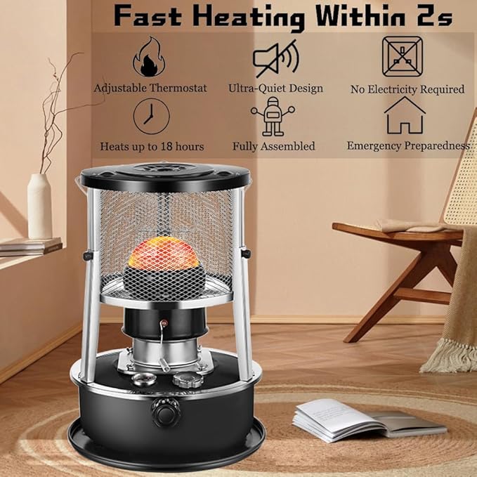 2 in 1 Portable Kerosene Heater & Stove 9000 BTU Non-Electric Indoor Outdoor Heater for Camping, Hunting, Cooking, Home, Garage, and Emergency Preparedness - Black