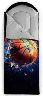 AILONEN Sports Basketball Sleeping Bag for Kids Boys,Warm and Cool Weather,Lightweight,Waterproof Backpacking,3D Galaxy Ball Print Sleeping Bag for Camping