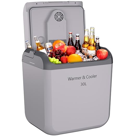 Garvee 32 QT (30 L) Electric Cooler & Warmer with Handle, Portable Car Refrigerator, 12V Car Cooler, 110V AC Home Power Cord, Plug In Coolers, Car fridge for Vehicle, Truck, Travel, Camping, Gray