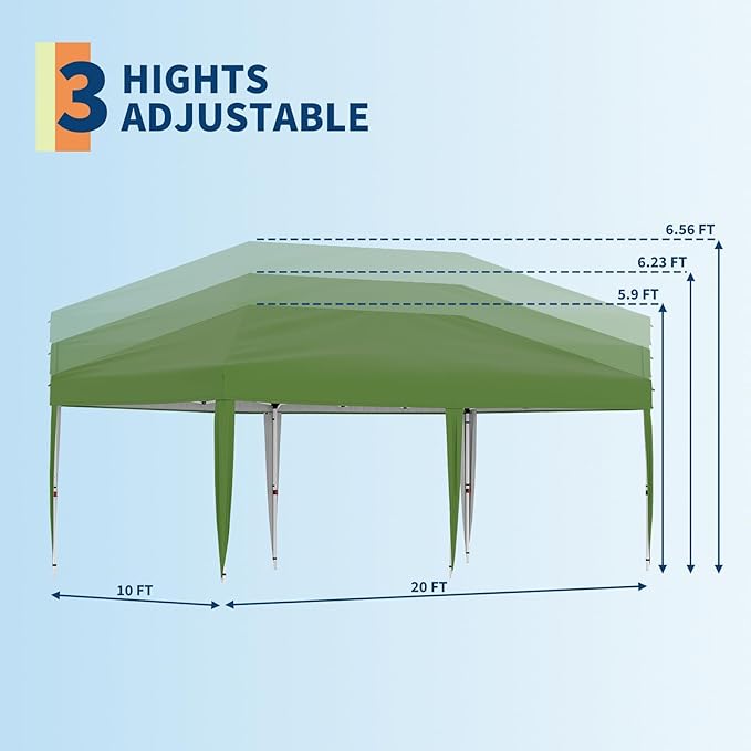 10X20 Pop Up Canopy Tent with 4 Sidewalls,Portable Instant Commercial Canopy, Easy Setup and Wheeled Bag for Commercial, Outdoor, Camping, Parties, Markets and Instant Shelter