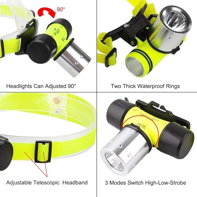 Waterproof Diving Swimming Hiking Camping Hunting Fishing Headlamp Underwater 1200 Lumen Safety Head Light Flashlight