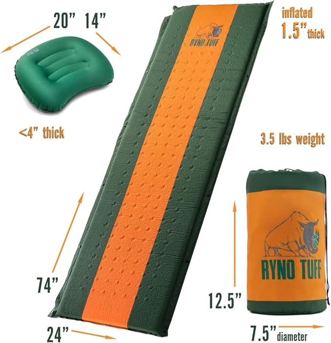 Camping Sleeping Pads and Camping Pillow Set - Ultralight Sleeping Pad for Camping, Backpacking Pad and Hiking Sleeping Pad- Ultralight and Packable Floor Sleeping Mat and Pillow Set