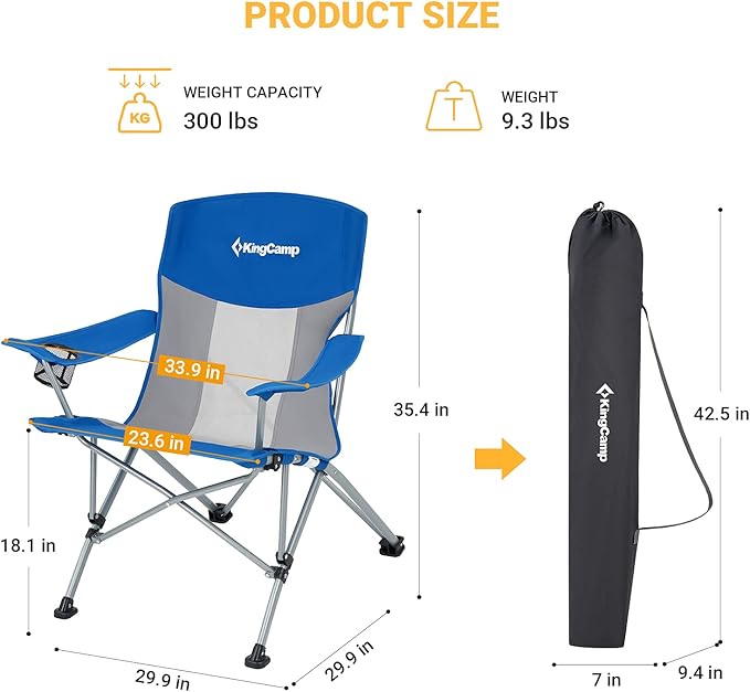 KingCamp Oversized XL Camping Chair, Heavy Duty 500lbs Folding Couch for Adults, Padded Large Comfortable Sofa Seat with Cooler Bag Cup Holder for Outdoor Sports Fishing Patio Lawn
