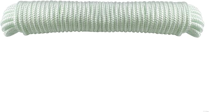 (1/8 inch) 3mm Nylon Rope 25feet Solid Braid,Multipurpose Utility Cord Line,High Strength White Utility Rope Cord Nylon Twine,Commercial, Anchors,Crafts,Blocks,Pulleys,Towing,Cargo,Tie-Downs(25ftx2)