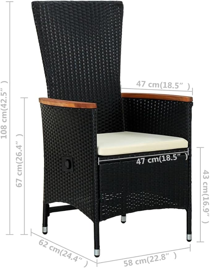Armchair Set of 2 Black PE Rattan Standard Adjustable Armrests Outdoor Chair Backyard Furniture Camping Chair for Deck Outdoor