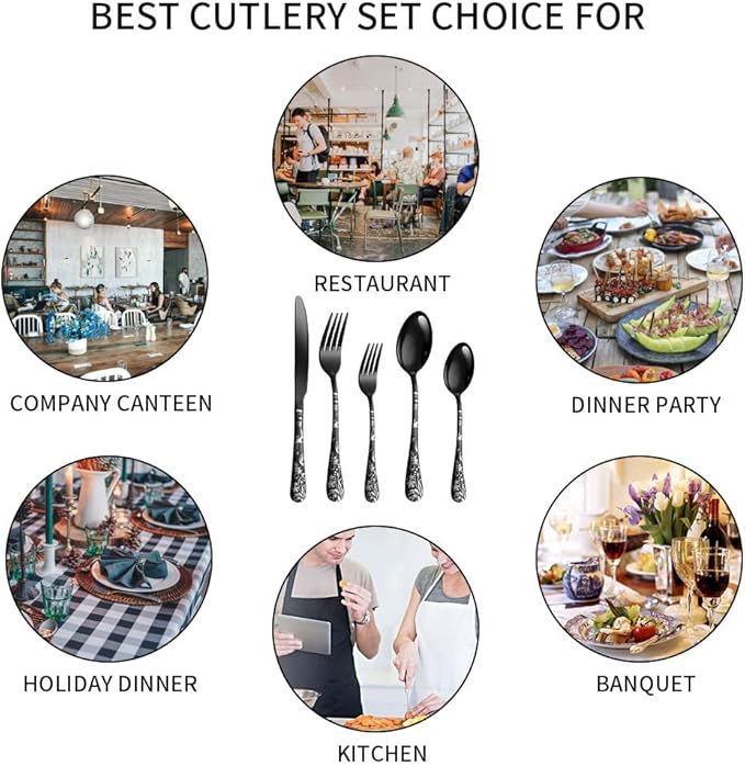 Silverware Flatware Cultery Set for 8 ，Unique Colorful Stainless Steel Cutlery Utensils Set with Steak Knives ，40 Pieces Tableware Set for Home Kitchen Restaurant Hotel, Dishwasher Safe