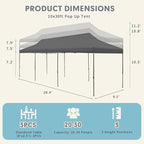 EROMMY 10x30 Pop Up Canopy Tent, Commercial Instant Canopy Heavy Duty with Roller Bag, 8 Sand Bags, 8 Wind Ropes & Ground Nails, Outdoor Canopies for Events, Parties and Camping, Gray