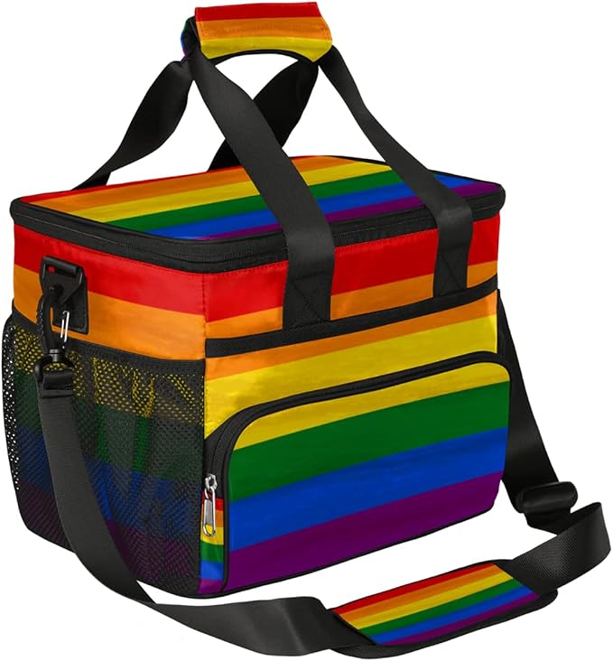 Insulated Lunch Bag Rainbow LGBTQ Pride Adult Large Reusable Lunch Box Leakproof Cooler Tote Bag Lunchbox Freezable Lunch Bag with Adjustable Strap for Women Men Picnic Work Beach