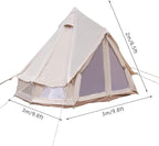4 Season Waterproof Canvas Bell Tent for Camping - 3m (10ft) Heavy Duty Yurt Tent with Ground Ventilation & Stove Jack, Outdoor Shelter for Family/Group, Portable Khaki Cotton