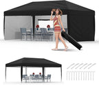10x20 Pop Up Canopy with 0/4/6 Sidewalls, Beach Ten with One Push Setup, Heavy Duty Outdoor Instant Canopy Tent with Portable Roller Bag, Silver Coated Top, 3 Adjustable Height, Sandbags