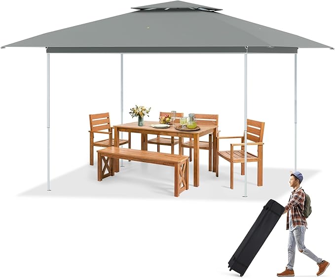 ECOTOUGE 13×13 Canopy Tent Instant Shelter Canopy with Carrying Roller Bag, Outdoor Party Gazebo with Waterproof and UV Resistant for Parties, Camping, Picnic (Dark Grey)