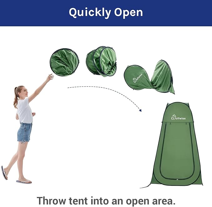 Wolfwise Pop Up Shower Tent, Portable Instant Changing Tent with Ventilation Window & Carry Bag, Privacy Bathroom Toilet for Beach, Camping & Outdoor, Width 47 ", Height 75 ", Green