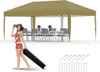 10x20 Pop Up Canopy with 0/4/6 Sidewalls, Beach Ten with One Push Setup, Heavy Duty Outdoor Instant Canopy Tent with Portable Roller Bag, Silver Coated Top, 3 Adjustable Height, Sandbags