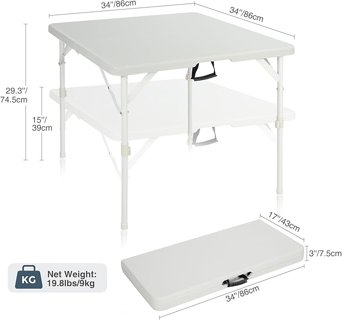 REDCAMP 34" Square Folding Card Tables with Collapsible Legs, Heavy Duty Portable Fold in Half Card Table with Resin Top for Puzzles Games Dining, Black Brown White