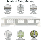 Tangkula 10x30 Ft Canopy Tent, Heavy Duty Party Tent with 5 Removable Sidewalls, Wind Ropes, Ground Stakes, Outdoor White Wedding Tents for Parties, Events, Backyard