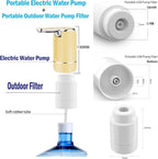 CoolWAY 2-5 Gallon Water Bottle Electric Folding Water Pump with Replaceable Filters - Portable Water Filter for Camping, Outdoor, Home and Office, Emergency Storage Bucket Filtration System