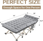 Folding Camping Cot for Adults - Heavy Duty Sleeping Cots with Carry Bag, Double Layer Oxford Portable Travel Camp Cots for Outdoor Camp Beach Home Office (Gold Frame with Gray Pad, 1PACK)
