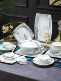 38/70 Pieces Chinese Tableware Set Ceramic Marble Effect Tableware Gift Service for 6-10 People (70pieces)