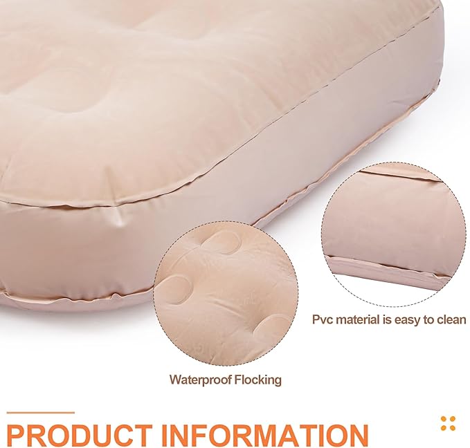 Geetery Kids Air Mattress Toddler Inflatable Airbed 55x27.6x8.7 Inch Foldable Comfort Flocked Blow up Bed with Patch Kit Portable Sleepover Mattresses for Home Travel Camping Party(Beige, 6 Pcs)