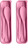 Pink Utensil set Travel Silverware with Case, 2 Sets Reusable Utensils Set with Case, Wheat Straw Utensils for Lunch Box Accessories, Camping Utensils for Work Lunch or Daily Use (Pink)