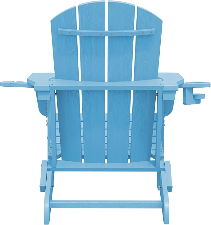 SERWALL Adirondack Chair with Cup Holders - Composite Adirondack Chairs Set of 8 HDPE Outdoor Chairs All Weather Use- Light Blue