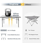 KingCamp Padded Oversized Camping Chair Camping Table Folding Portable Table for Indoor Outdoor Picnic Backyard, 53.5"X27.5"
