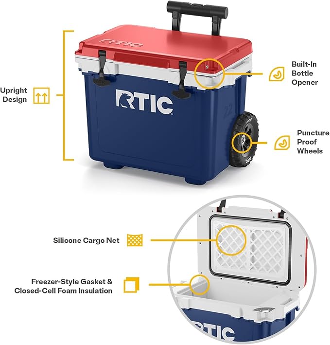RTIC 22 QT Ultra-Light Wheeled Cooler with Handle, Hard Insulated Portable Ice Chest Box for Beach, Drink, Beverage, Camping, Picnic, Fishing, Boat, Barbecue