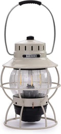 Barebones Railroad Lantern – Vintage White, Vintage-Inspired LED Camping Lantern with Rechargeable Battery – Adjustable Brightness Outdoor Light for Camping Gear, Backyard, and Home Decor