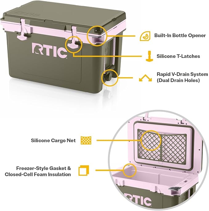 RTIC Ultra-Light 32 Quart Hard Cooler Insulated Portable Ice Chest Box for Drink, Beverage, Beach, Camping, Picnic, Fishing, Boat, Barbecue, 30% Lighter Than Rotomolded Coolers