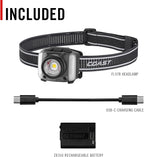 Coast FL97R Voice-Controlled 1200 Lumen Rechargeable LED Headlamp with Pure Beam® Spot & Flood, ARC Lighting, Red & Green Color Modes, Glide Focus™ Radial Arm Dial and USB-C Charge Port, Grey