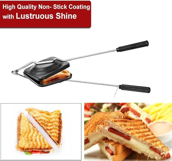 AnNafi® Sandwich Maker | Sandwich Press Grill For Gas/Stove | Non Stick Hand Toaster Pan For Hot & Crisp Grilled Cheese Sandwiches & Cubano | Easy to Use Cast Iron Flying Saucer For Outside Campfire