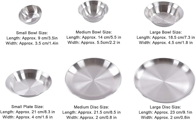 Stainless Steel Camping Plates and Bowls Set, 12PCS Portable Tableware Cookware with Storage Bag, 3.5inch to 9.1 inch, Camping Dish Set for Backpacking, Camping, Hiking, Beach,Outdoor