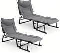 Giantex Folding Patio Lounge Chair with Pad, 3-in-1 Portable Chaise Lounge with 6 Backrest Positions, Head Pillow, Foldable Armrest, Outdoor Camping Cot for Living Room, Yard, Patio,Office (2)
