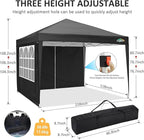 COBIZI 10x10 Pop up Canopy Tent Protable Canopy Tent with 4 Sidewalls Waterproof Commercial Instant Shelter for Parties, Wedding, Courtyard with Carry Bag(10x10FT with 4 Sides, Black)