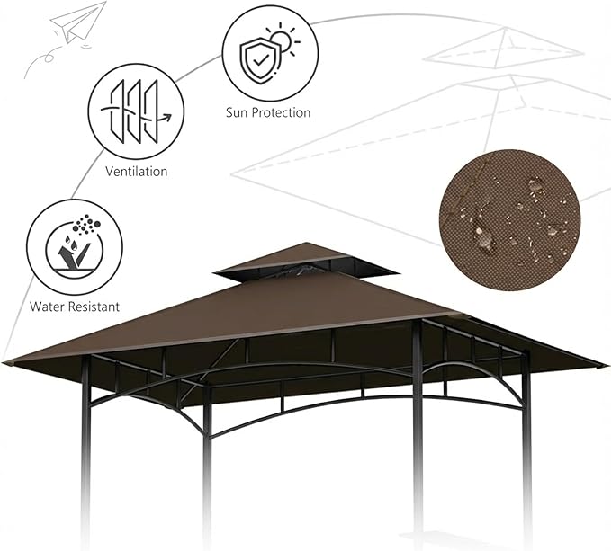 Grill Gazebo Replacement Canopy Top Only - 5' x 8' Outdoor BBQ Gazebo Canopy Roof, Waterproof Double Tiered Shelter Cover Fit for Model L-GG001PST-F (Coffee, 5x8)