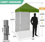 5x5 Pop Up Canopy Tent with One Sidewall, Instant Portable Beach Canopy, Outdoor Tent with Carry Bag for Camping, Sports, Tailgating, Events, Grass Green