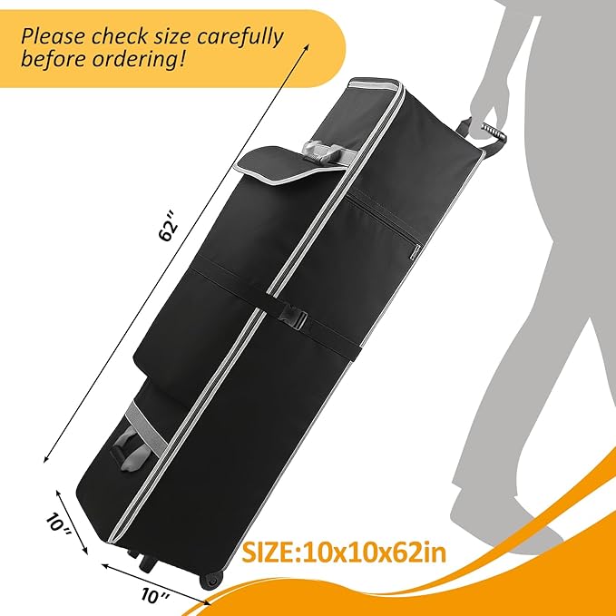 10 x 10 x 62in Canopy Roller Bag for Pop Up Canopy Tent with Sturdy Handles and Pocket, Wheeled Storage Bag for 10 x 10 Canopy Tent, Tent Bag Replacement Part, 800D Waterproof Oxford Fabric