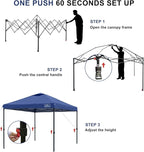 KAMPKEEPER One Person Setup 10x10 Pop up Canopy Tent, Instant Portable Canopy, One Push Outdoor Canopy with 3 Adjustable Heights, Wheeled Carry Bag, Bonus 8 Stakes and 4 Ropes(Navy)