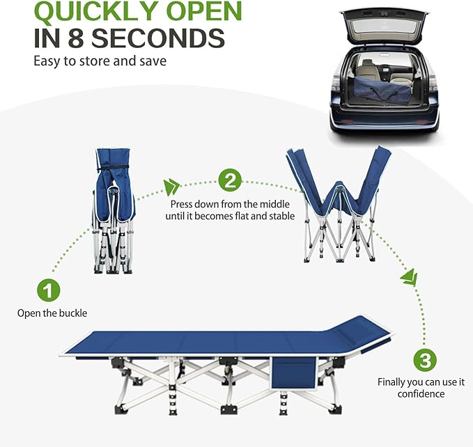 Camping Cots with Comfortable Pad Sleeping Bed for Camping Folding Cot with Mattress Heavy Duty Sleeping Cot with Carry Bag Guest Cots for Adults Easy to Set Up Office Home Outdoor Indoor Vacation
