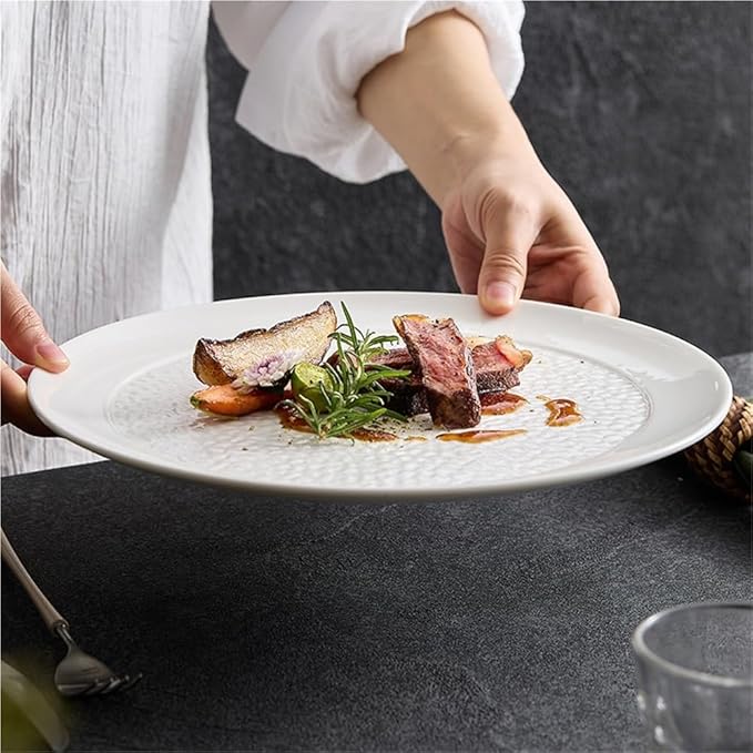 Camping Plates Ceramic Large Plate Vegetable Household Western Steak Flat Hotel Tableware Plates Decorative Plate(11 inches)