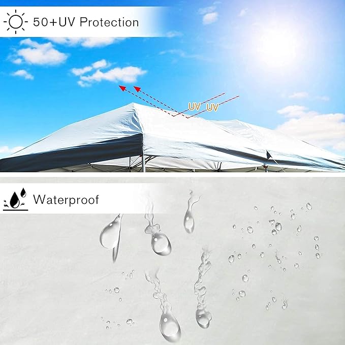 PORTAL 10x20 Canopy Replacement Cover, Pop Up Canopy Tent Top Cover Without Frame Legs Instant Patio Gazebo Pergola Sun Shade, White