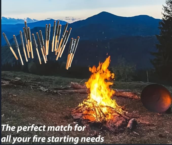 Survival Waterproof Match Kit – 20/40/60/80/100 Fire Starters with Extra Striker, Metal Tin & Waxed Tinder Cords – Stormproof Windproof for Camping & Emergency (4 x Tin Matches)
