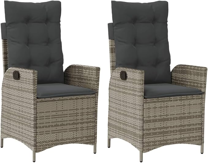 Reclining Patio Chairs 2 pcs with Cushions Gray Poly Rattan Porch Chairs Camping Chairs Patio Chairs Living Room Chairs for Dining Patio Bedroom Outdoor