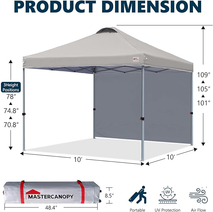 MASTERCANOPY Durable Pop-up Canopy Tent with 1 Sidewall (10'x10',Gray)