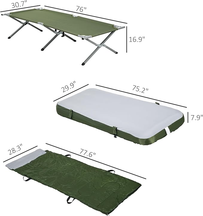 Camping Cot, Outdoor Folding Bed Set with Mattress, Sleeping Bag, Pillow, and Carry Bag, Comfortable and Portable, for Travel Camp Beach