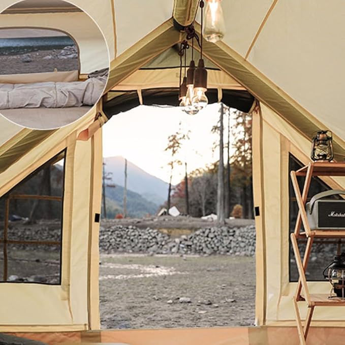 UNIISTRENGH Inflatable Camping Tent, Air Glamping Quick Set Up Waterproof Pop Up Tents with Stove Jack Hole and Carry Bag