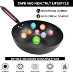 12.8" Carbon Steel Wok-11Pcs Woks & Stir Fry Pans Wok Pan with Lid, No Chemical Coated Chinese Woks with 10 Cookware Accessories, Flat Bottom Wok for Electric, Induction,Gas Stoves